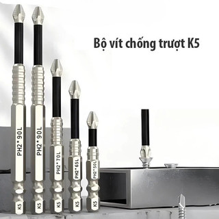 AIMVUKES Bộ vít chống trượt K5-Đầu có từ tính-Thép CRV-Độ cứng cao phù hợp máy vặn ốc máy khoan các loại cờ lê bền đẹp.