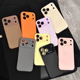 Phim bảo vệ ống kính thủy tinh Vỏ điện thoại silicon lỏng màu cam cho iPhone 17Promax 17Pro Air 12 13 14 15 16 Pro Max Vỏ điện thoại di động nữ màu trơn chống sốc