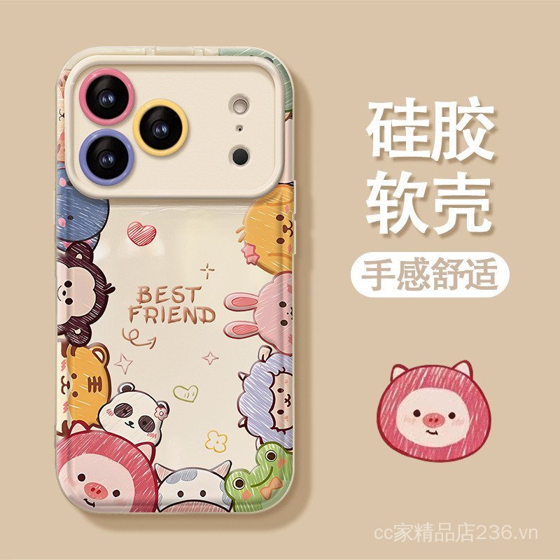 Vòng tay động vật hoạt hình dễ thương Thích hợp cho 15 Ốp điện thoại iphone17 Series 16promax Silicon Chống sốc
