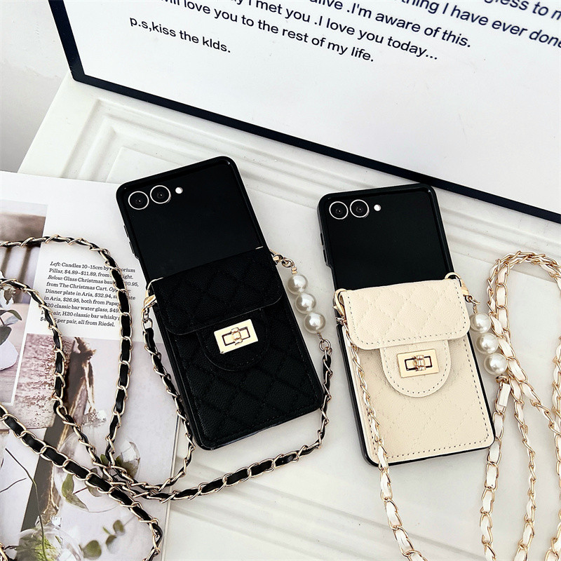 Phụ Nữ Sang Trọng Thơm Ngọc Trai Đeo Ngang Đựng Thẻ Ví Điện Thoại Dành Cho Samsung Galaxy Z Flip 7 7FE 6 5 Flip 4 3 5G Vỏ Chống Sốc
