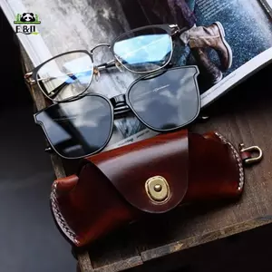 Unisex Retro Treo Túi Kính Da PU Di Động Dây Treo Kính Mát Hộp Bảo Quản Kính Handmade Đơn Giản EMKK