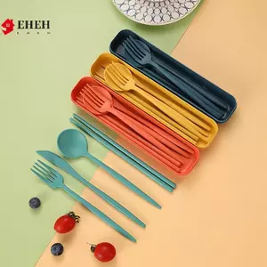 4 Cái / bộ Dụng Cụ Di Động Có Hộp Khỏe Mạnh Thân Thiện Với Môi Trường Rơm Dao Kéo Có Thể Tái Sử Dụng Thìa Nĩa Chopsti Bộ Đồ Ăn VN