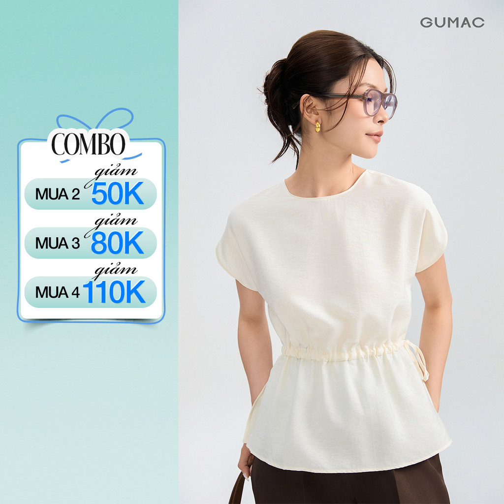 Áo Kiểu Nữ GUMAC Form Suông Siết Eo Tay Liền Che Tay Thoải Mái Mùa Hè AG05041