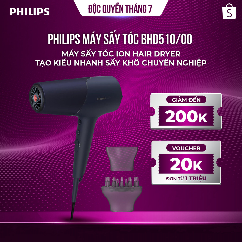 Philips Máy Sấy Tóc BHD510/00 – Máy Sấy Tóc Ion Hair Dryer Tạo Kiểu Nhanh Sấy Khô Chuyên Nghiệp