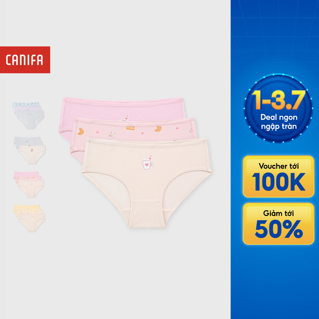 Combo 3 quần lót bé gái CANIFA dáng brief mềm mại co giãn tốt| OEKO-TEX 1US26A002