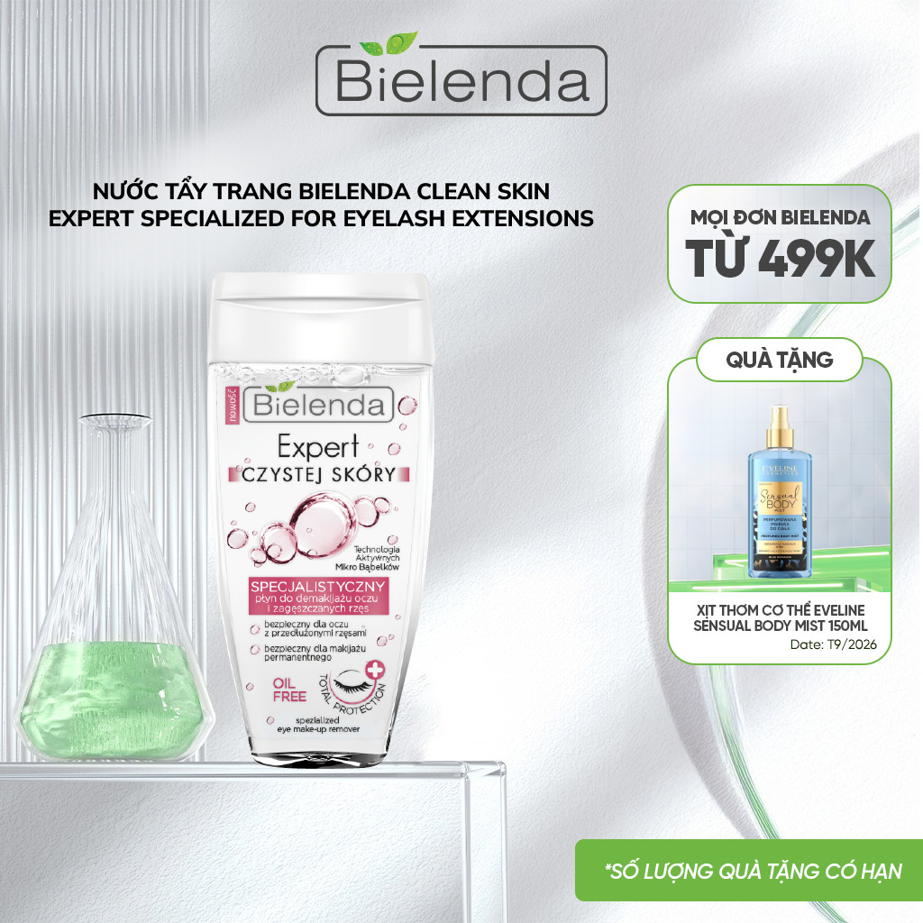 Nước tẩy trang Bielenda Clean Skin Expert Specialized For Eyelash Extensions làm sạch sâu cho mắt nối mi 150ml