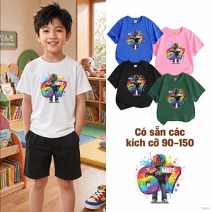 Áo thun bé trai form rộng học sinh tiểu học số Hình hoạt hình dễ phối đồ