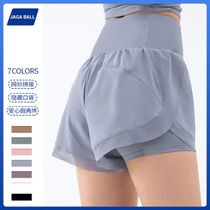 Quần short thể thao chống rò rỉ xuyên biên giới dành cho nữ mặc ngoài Túi giả hai mảnh chạy bộ Quần thể dục eo cao Hip-
