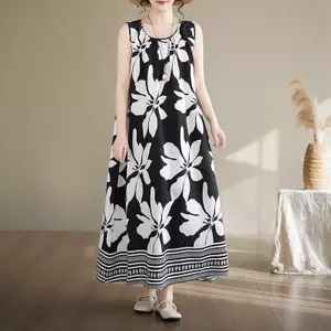 Đầm đeo chéo không tay bằng vải Cotton kỳ nghỉ bên bờ biển cỡ lớn mm120kg Bao da thịt mỏng hơn Váy dài đi biển dành cho nữ