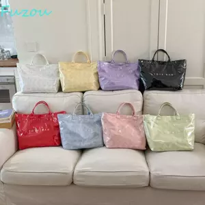 Túi thạch trong suốt FUJIOU, Túi Tote PVC in chữ chống thấm nước, Túi Tote in chữ hoa dung tích lớn dễ thương Túi xách bơi lội