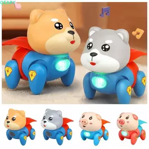 Đồ chơi thú cưng cho chó thông minh QEARY, Chó bò điện thông minh bằng nhựa, Đồ chơi tương tác cho trẻ em với đồ chơi xếp hình LED Bò lợn điện phát triển sớm