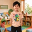 Áo cộc tay bé trai học sinh tiểu học mềm mại họa tiết khủng long Cho bé 2-12 tuổi