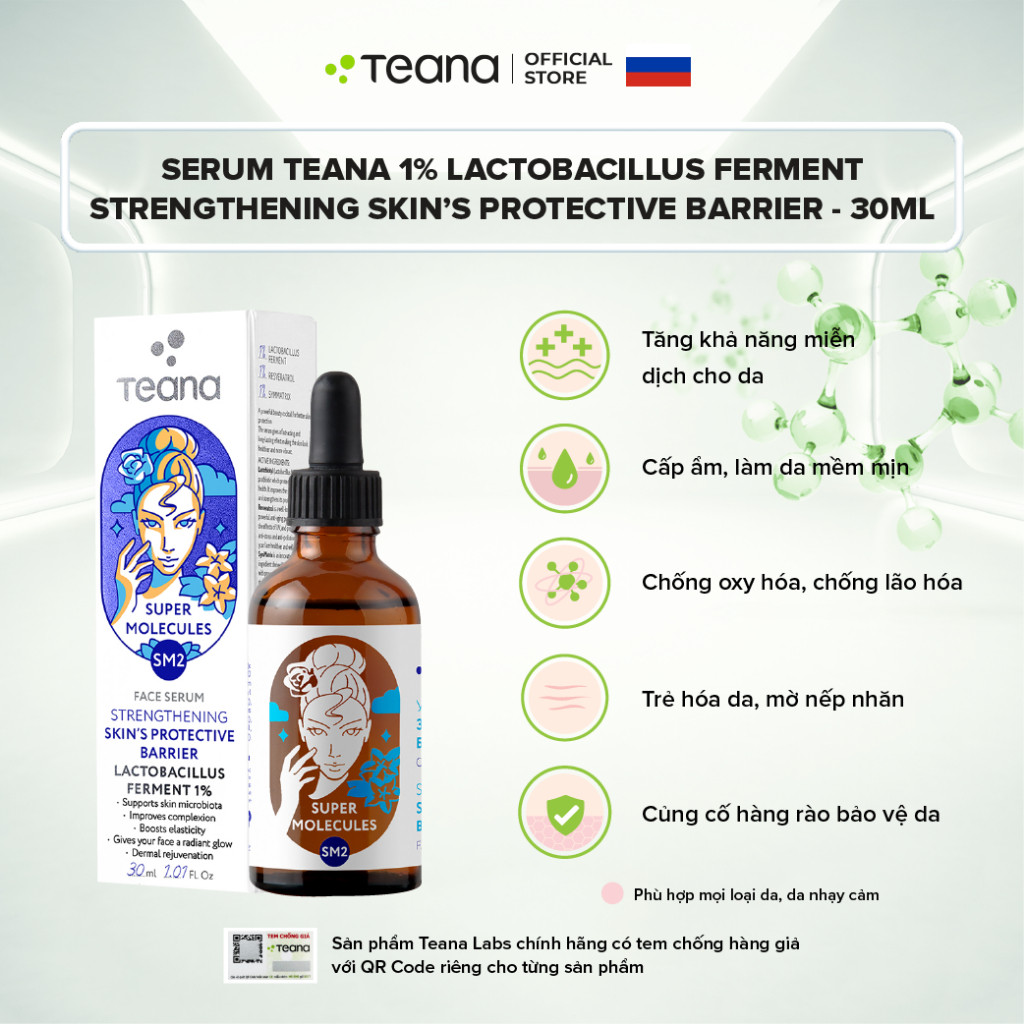 Serum Teana 1% Lactobacillus Ferment SM2 Super Molecules Strengthening Skin’s Protective Barrier phục hồi da 30ml