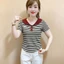 Áo thun ngắn tay sọc dành cho nữ, thời trang mới mùa hè, thon gọn và giảm béo, áo thun nữ