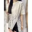 Ren trắng mùa hè Rỗng dài tay ngắn Top Split Niche Design Loose Covering Flesh Phong cách phương Tây Slimer Look All-Match Ren Áo sơ mi nhỏ nữ