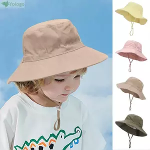 Mũ chống nắng cho bé YOLOGO, Mũ xô Cotton ngoài trời cho trẻ mới biết đi, Vành rộng màu trơn mùa hè dành cho trẻ em Mũ đi biển bé trai và bé gái