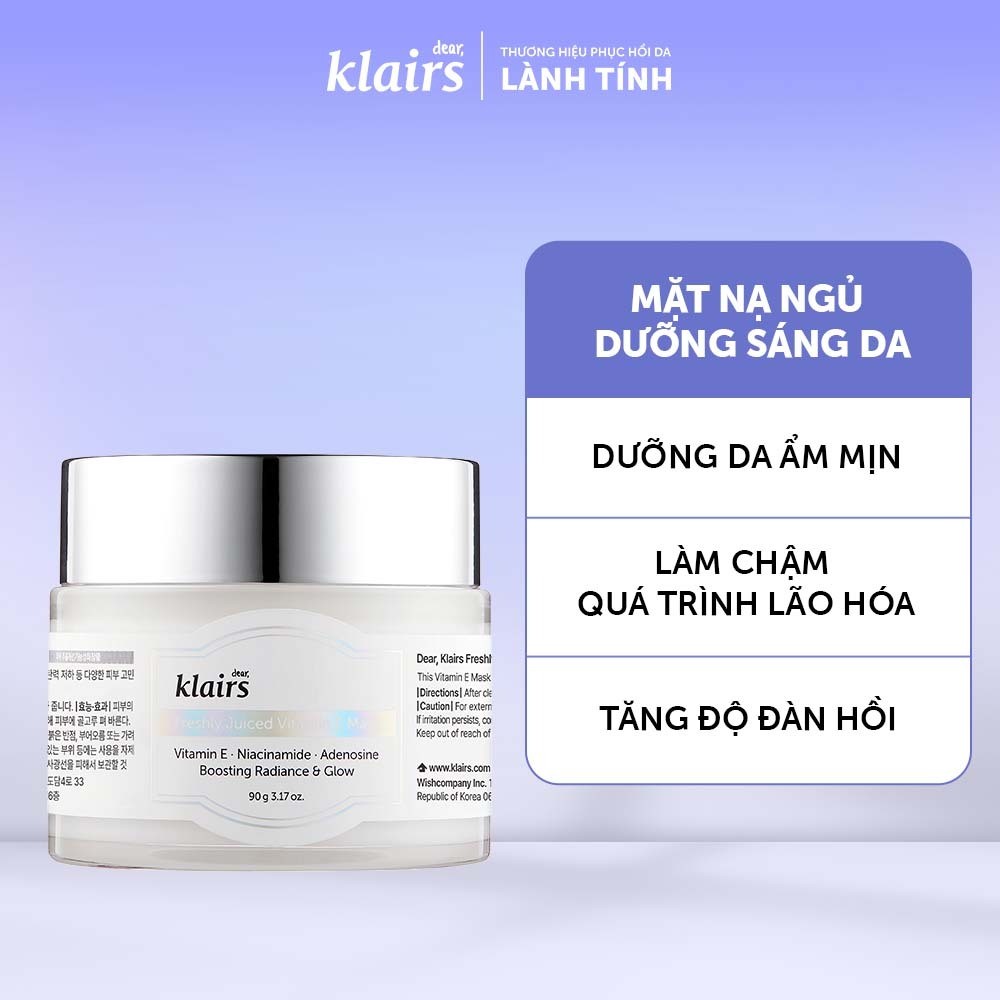 Mặt nạ ngủ Dear, Klairs Freshly Juiced Vitamin E Mask hỗ trợ dưỡng ẩm và làm sáng 90g [FS]