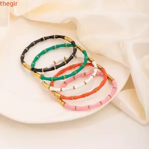 THEGIRL8B Vòng Tay Tre, Vòng Tay Nhựa Men Nhiều Màu Sắc, Phong Cách Không Phai Màu Thép Không Gỉ Đơn Giản Vòng Tay Hợp Thời Trang
