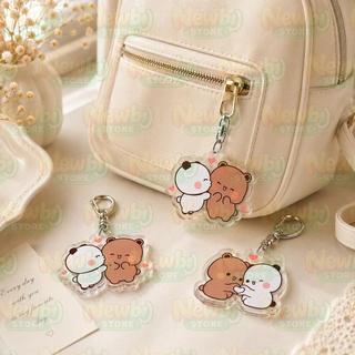 Loverly Bubu Dudu White Grey Couple Kiss Bear Keychains Bag Charm for Accessories Jewelry Key Chain Keyrings