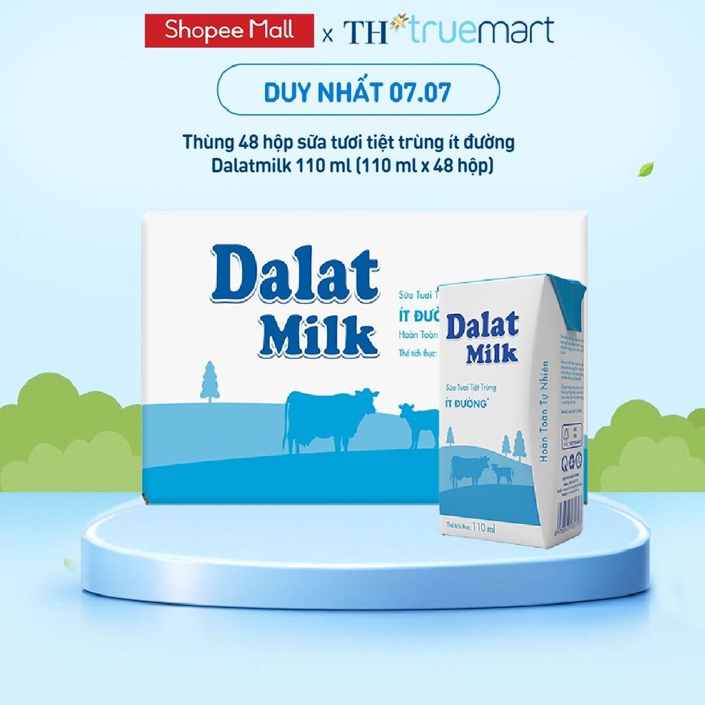 [LIVE STREAM] Thùng 48 hộp sữa tươi tiệt trùng Dalatmilk ít đường 110 ml (110 ml x 48)