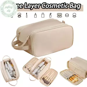 Túi đựng mỹ phẩm ba lớp PUSKY Túi đựng cọ trang điểm di động dung lượng lớn Túi đựng đồ du lịch VN