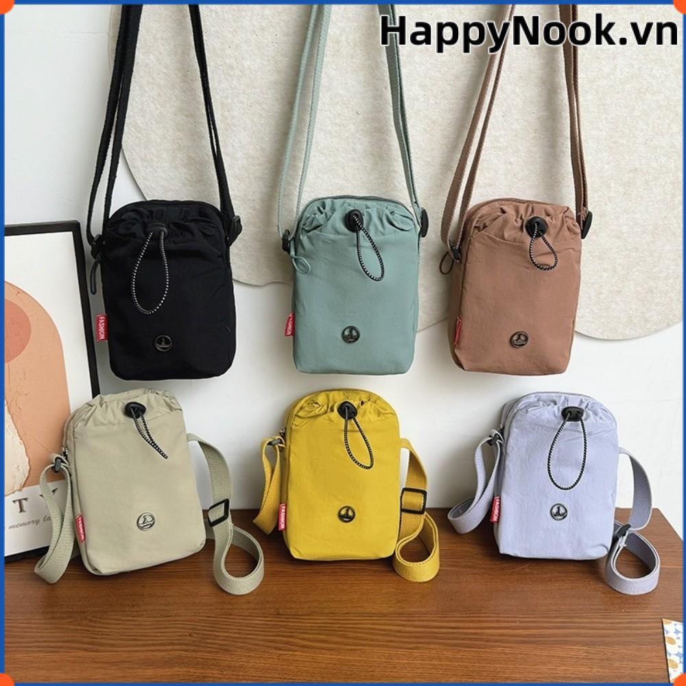 Túi đeo chéo HAPPYNOOK, Túi đeo vai đơn phong cách thể thao bằng vải Nylon, Dây rút màu trơn thời trang Túi nhỏ thông thường Unisex