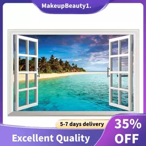 3D Ocean Nature Sea View Bức Tranh Tường Cửa Sổ Trang Trí Nhà Miếng Dán Hình Phòng poster Nghệ Thuật