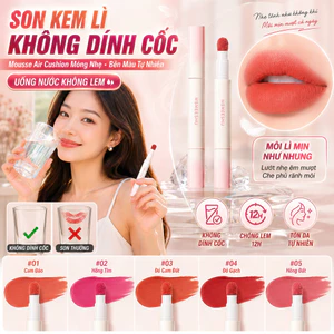 🔥Son Kem Lì Chống Dính Cốc Không Trôi |Son Mousse Air Cushion Mỏng Nhẹ Trắng Da |Son Kem Nhung Chống Lem Bền Màu Tự Nhi