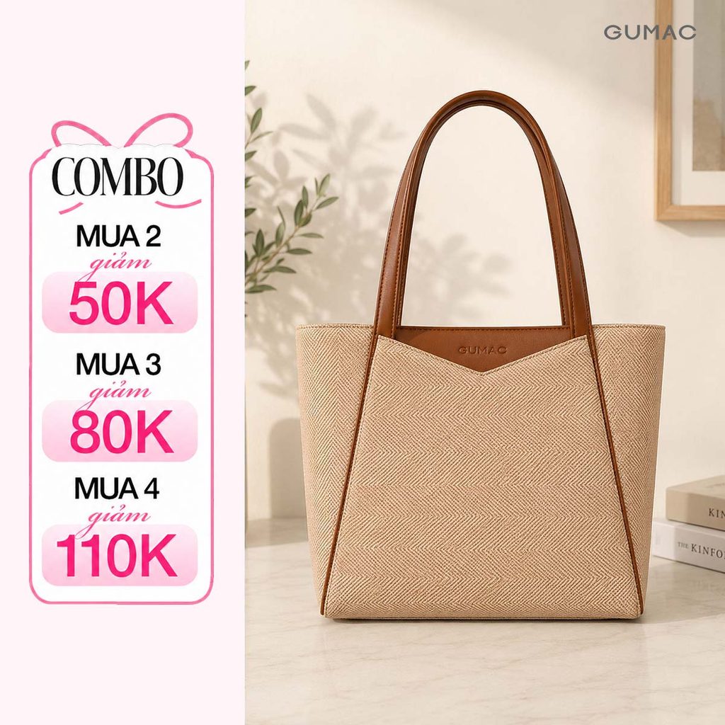 Túi Đeo Vai Công Sở Nữ GUMAC Dáng Ngang Hiệu Ứng Kiểu Xương Cá Điểm Nhấn Phù Hợp Đi Học Đi Làm TXG05035