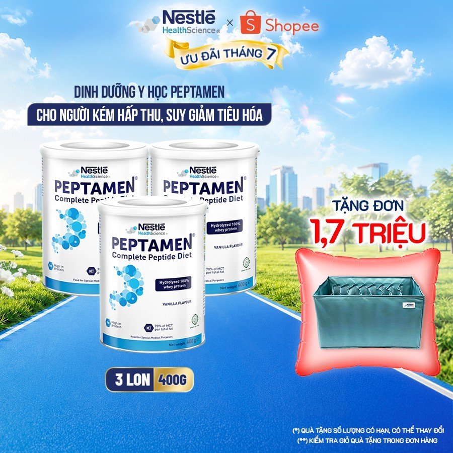 Bộ 3 Sữa Bột NESTLÉ PEPTAMEN Thụy Sĩ Hỗ Trợ Người Kém Hấp Thu,Giảm Chức Năng Tiêu Hóa 400G