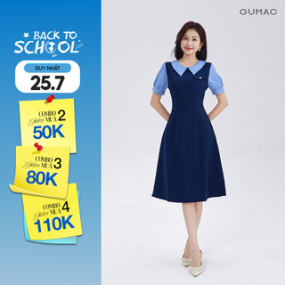 Đầm Chữ A Nữ GUMAC Váy Công Sở Phối Cổ Sọc Thiết Kế Thanh Lịch Chất Tuyết Mưa Có Túi LDF0904