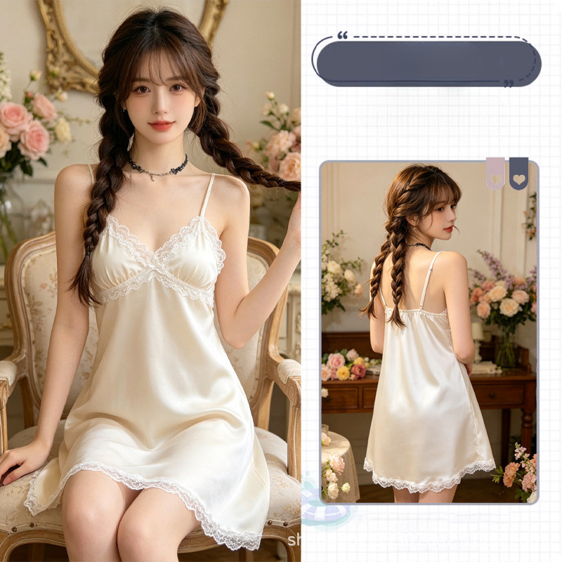 Bộ Đồ Ngủ Ren Sling Nữ Có Miếng Lót Ngực Mềm Ice Silk Bộ Đồ Ngủ Thoải
