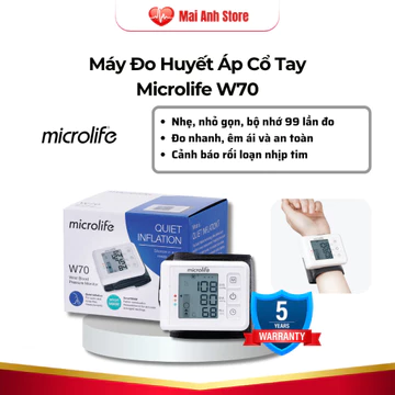 Máy Đo Huyết Áp Cổ Tay Microlife W70 Đo Huyết Áp Và Nhịp Tim Hoàn Toàn Tự Động Bảo Hành 5 Năm Chính Hãng