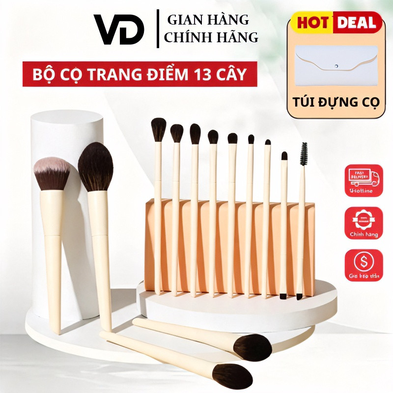 Bộ cọ trang điểm NO BRAND 13 cây makeup cá nhân bộ 13 cọ trang điểm thân gỗ mềm mịn bám phấn Cam kết chính hãng
