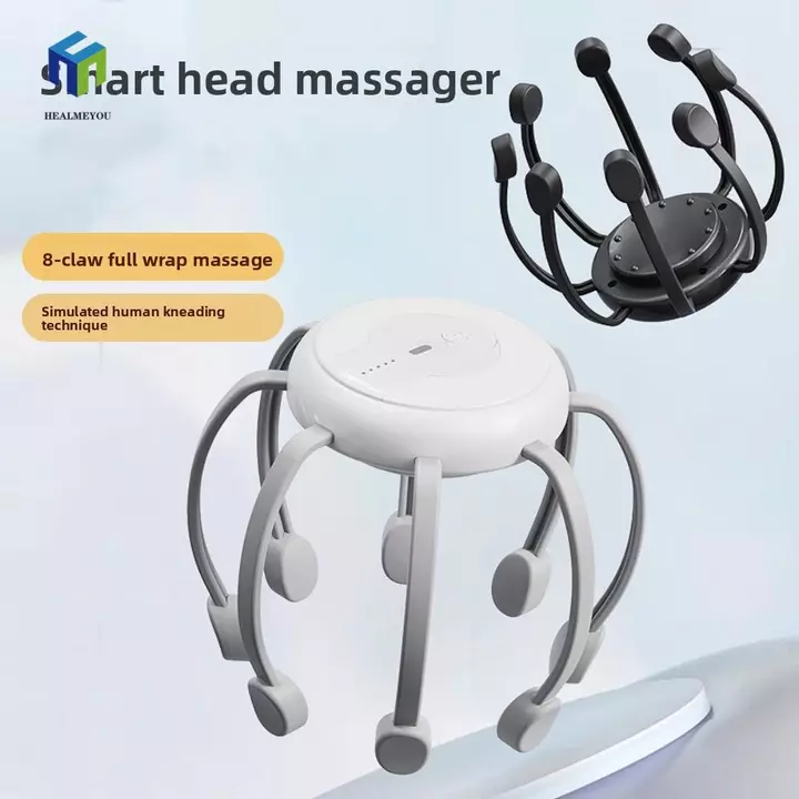 Máy mát xa đầu điện HEALMEYOU, Máy mát xa đầu thông minh tám móng vuốt, Máy cào đầu 5 chế độ Quà tặng máy mát xa da đầu rung tần số cao đa cảm ứng