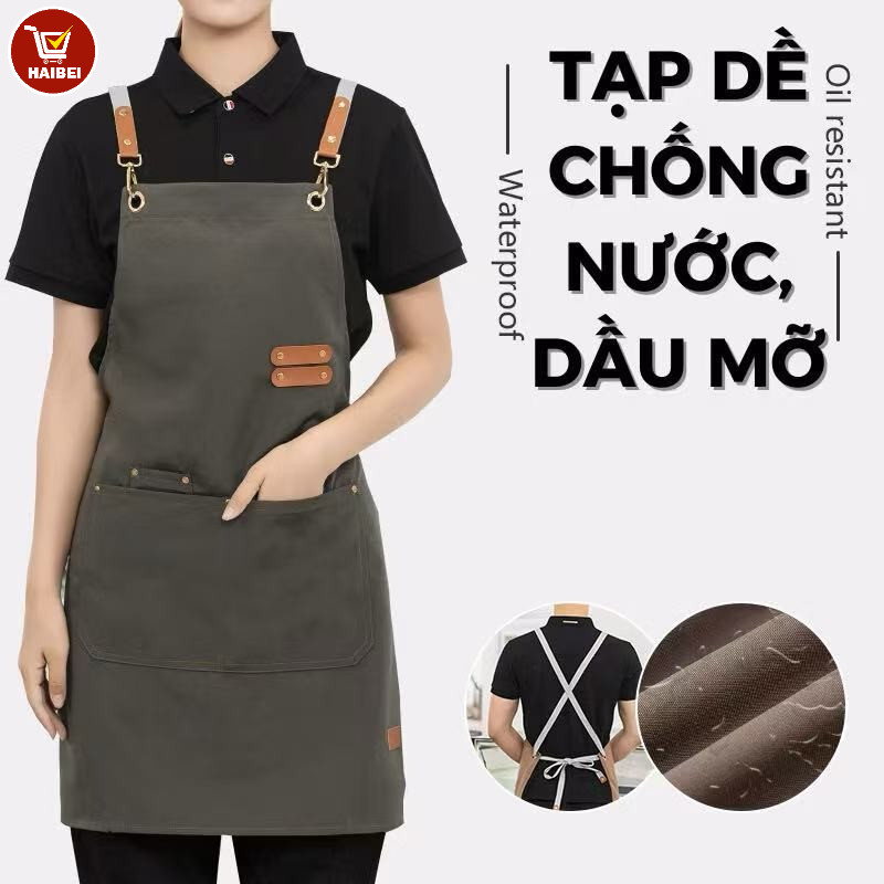 Tạp dề nhà bếp chống thấm nước, đồng phục phục vụ nhà hàng, chất liệu vải bố, unisex.