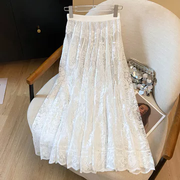 chân váy đi biển váy chữ a ngắn Váy voan ren một lớp màu trắng váy váy sườn xám phối bên trong váy lưới váy cạp chun váy dài nữ
