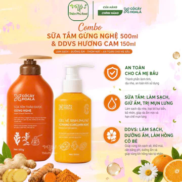 [Combo Sữa Tắm + DDVS X2 Nano Nghệ] Sữa Tắm Thảo Dược Hữu Cơ Gừng Nghệ Cỏ Cây Hoa Lá 500g + DDVS X2 Nano Nghệ Cam 150ml