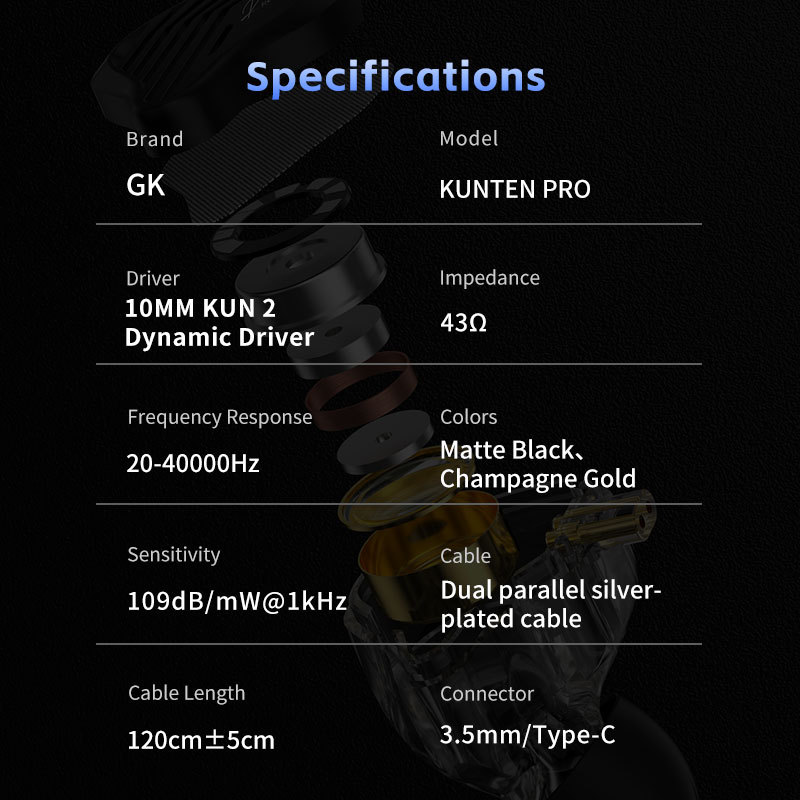 Tai nghe nhét tai GK KUNTEN PRO HiFi Dynamic Drive Tai nghe nhét tai âm trầm nặng bằng kim loại thể thao IME có thể tháo rời để nâng cấp KZ Zenith | BigBuy360 - bigbuy360.vn