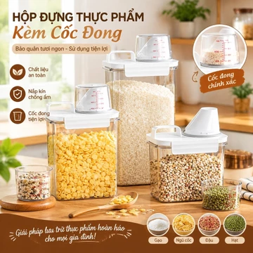 Hộp đựng thực phẩm kín khí có cốc đo - Hộp đựng chống ẩm và chống rò rỉ đa năng Lý tưởng cho nhà bếp, Hộp đựng thực phẩm, Hộp đựng có thể bịt kín