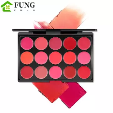 Bảng Son Môi FUNG Matte Có Gương, Cốc Chống Dính Chống Thấm Nước 15 Màu Son Bóng, Son Tint Mud Beauty Red Lâu Dài Son Glaze Lips Dụng Cụ Trang Điểm