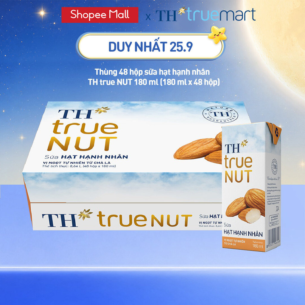 Thùng 48 hộp sữa hạt hạnh nhân TH true NUT 180 ml (48 Hộp)