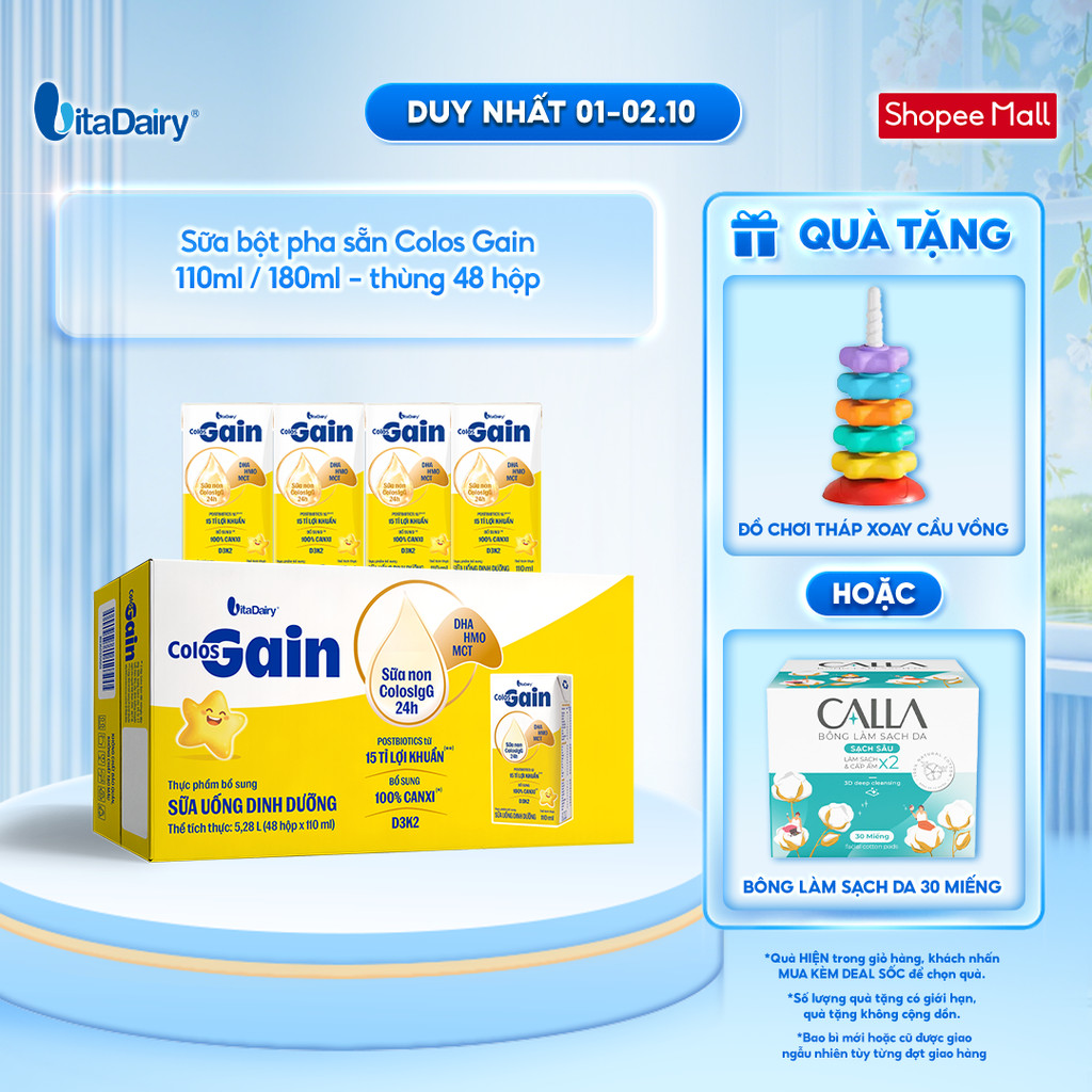 [THÙNG 48 HỘP] Sữa uống dinh dưỡng Colos Gain 110ml/180ml cải tiến - Giúp bé cải thiện cân nặng, bổ sung năng lượng