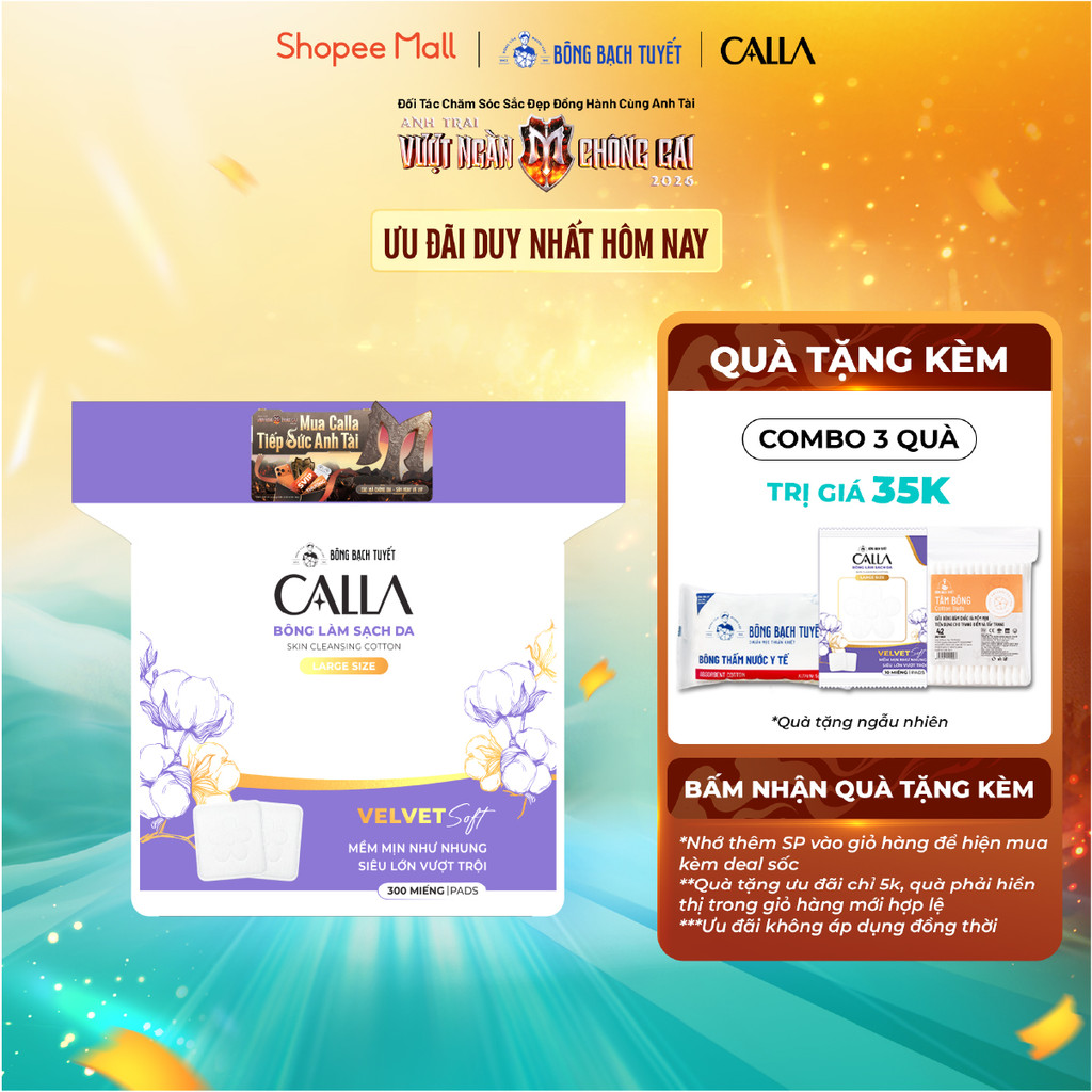 [CHỈ CÓ TRONG LIVESTREAM] Bông tẩy trang Calla Velvet soft (300 Miếng/gói)