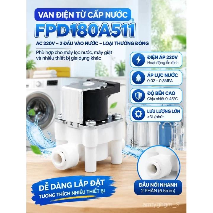 Van điện từ nước vào FPD180A511 AC220V thường đóng 2 điểm nhanh, máy lọc nước