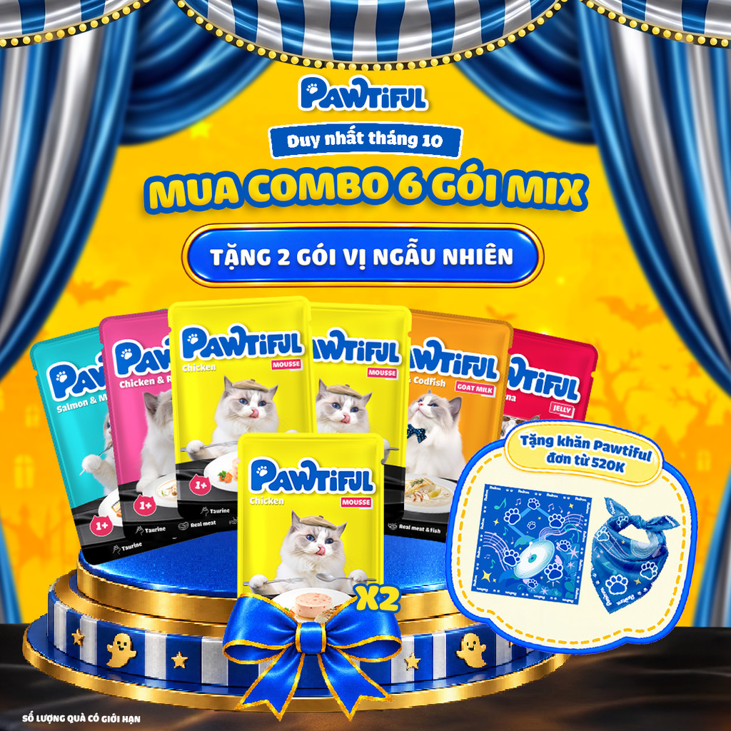 [MUA 6 TẶNG 2] Combo 6 gói Pate Pawtiful cho mèo mix 5 vị 70g x6