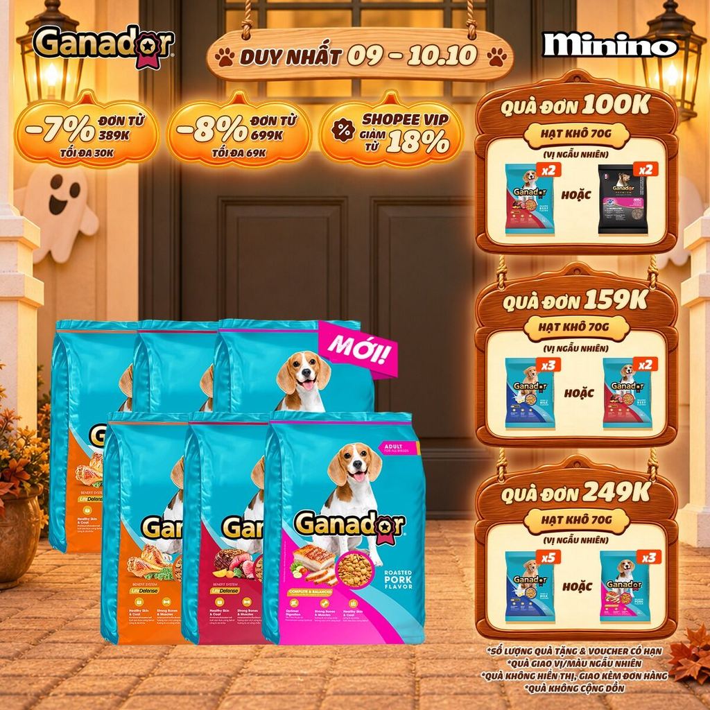 Combo 6 túi mix: 2 túi Thức ăn hạt Ganador cho chó vị Gà nướng 400g & 2 túi Thức ăn hạt Ganador cho chó vị Bò nướng 400g
