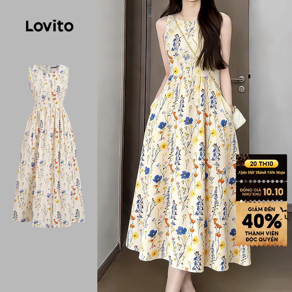 Lovito Kỳ nghỉ Đầm hoa nữ dáng suông Romatic với chi tiết cấu trúc túi LK4AD022