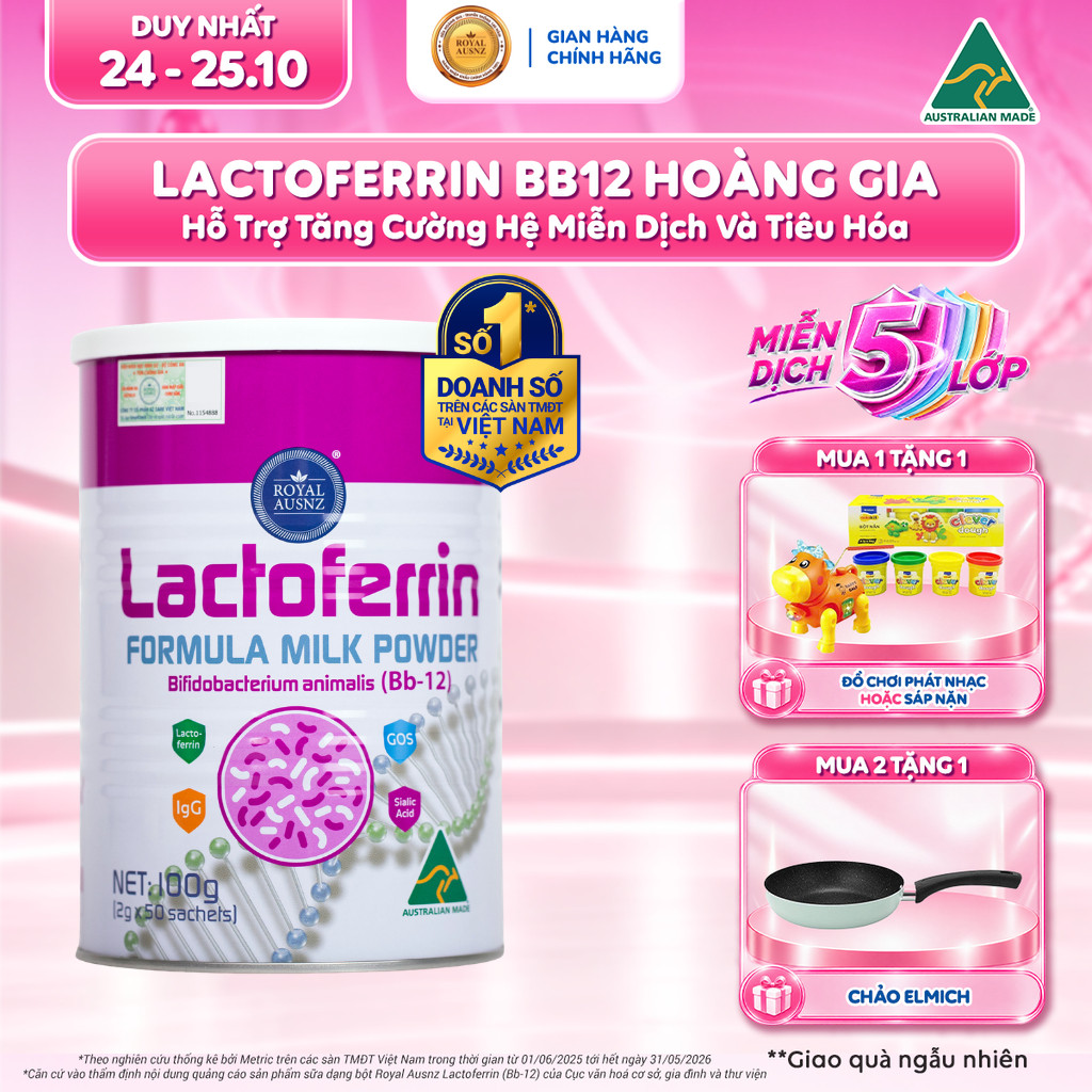 Lactoferrin Hoàng Gia ROYAL AUSNZ Lactoferrin Hồng BB12, Hỗ Trợ Tăng Đề Kháng, Miễn Dịch Cho Bé Hộp 100g