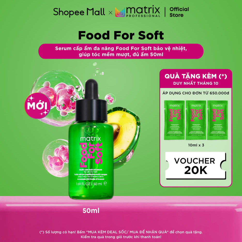 Serum cấp ẩm đa năng MATRIX Food For Soft, cho mọi loại tóc, giúp bổ sung độ ẩm, tóc mềm mượt, bảo vệ nhiệt - 30ML/50ML